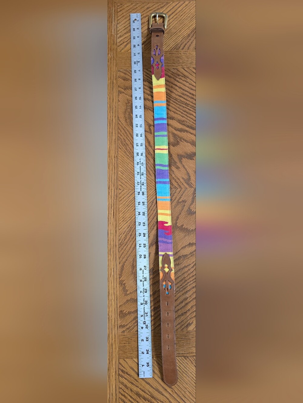 Nocona Colorful Woven Stripe Leather-Trim Belt